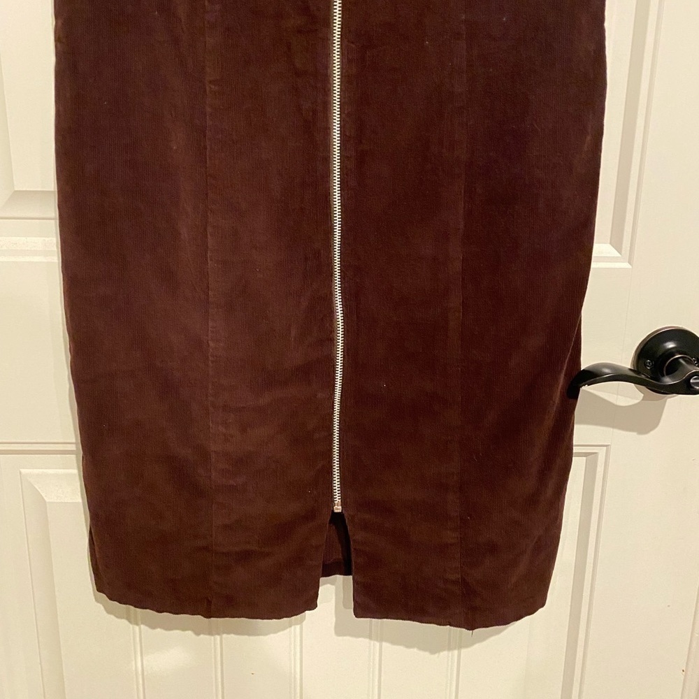 Retro Vintage Brown women corduroy dress, sleeveless sz Large, zip up, 70s style - Picture 3 of 6